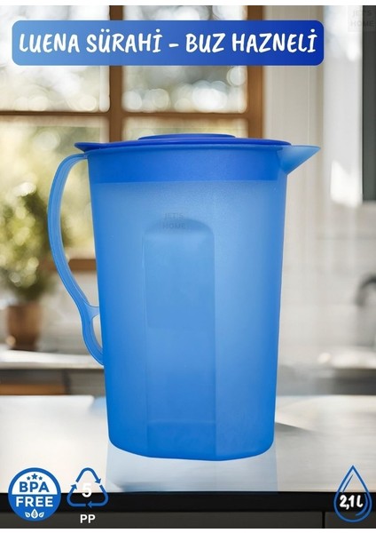 Luena Sürahi Pp-5 Kokusuz Sürahi Soğutuculu Mavi Sürahi Bpa Free 2,1 L