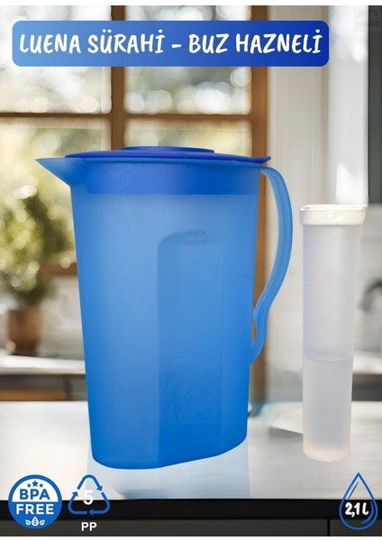 Luena Sürahi Pp-5 Kokusuz Sürahi Soğutuculu Mavi Sürahi Bpa Free 2,1 L