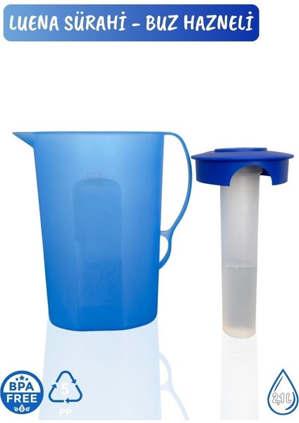 Luena Sürahi Pp-5 Kokusuz Sürahi Soğutuculu Mavi Sürahi Bpa Free 2,1 L