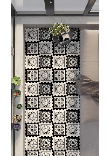 Dijital Baskılı Kare Desenli Balkon Halısı Yolluk Yapboz Puzzle Japon Halı