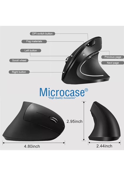 Pilli Dikey Ergonomik Kablolu Mouse 800/1200/1600 Dpı 6 Tuşlu - AL5178