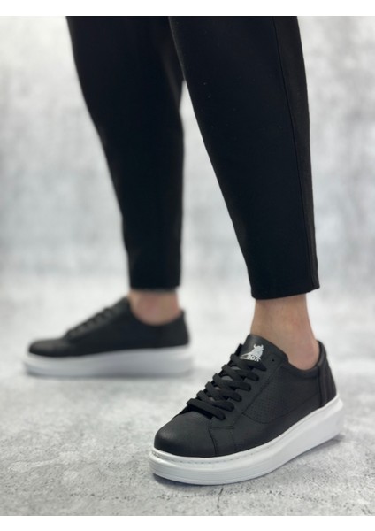 Bağcıklı Yüksek Taban Erkek Spor Ayakkabı Siyah (Beyaz Taban) modelleri