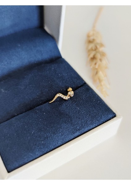 Cerrahi Çelik Gold Zirkon Taşlı Yılan Piercing , Tragus