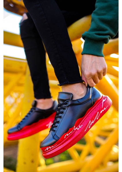 Bağcıklı Baskılı Erkek Spor Ayakkabı Kırmızı Beyaz Taban fırsatları