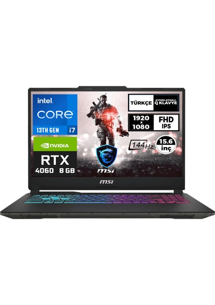 Msı Cyborg 15 I7-13620H 64GB 512GB SSD 8 GB RTX4060 144Hz 15.6" Fdos Gaming Laptop A13VF-893XTR 003