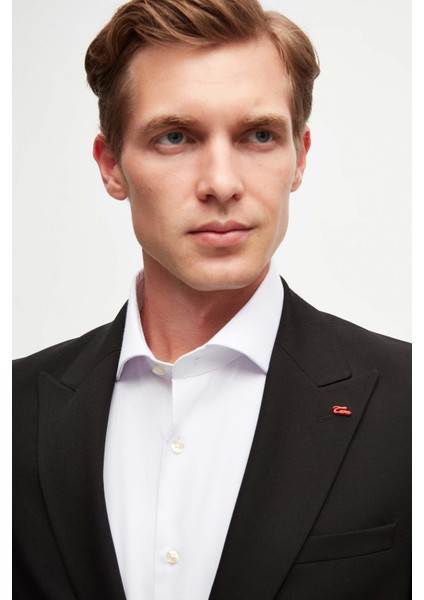 Slim Fit Siyah Düz Sivri Yaka Viskonlu Takim Elbise modelleri