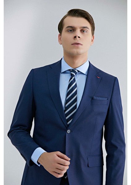 Ds Damat Comfort Fit Saks Mavi Düz Travel Takim Elbise