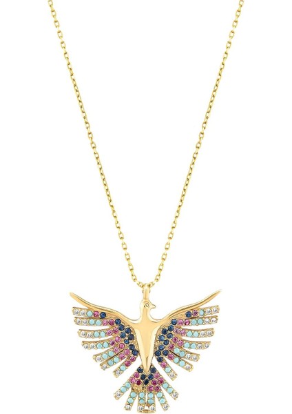 925 Ayar Gümüş Renkli Taşlı Zümrüdü Anka Kolye