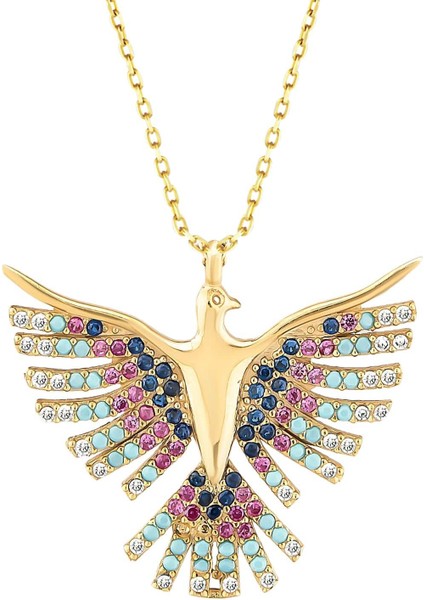 925 Ayar Gümüş Renkli Taşlı Zümrüdü Anka Kolye modelleri