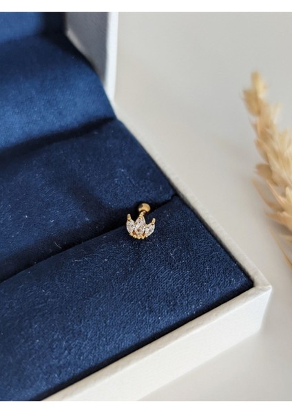 Cerrahi Çelik Gold Zirkon Taşlı Taç Piercing , Tragus