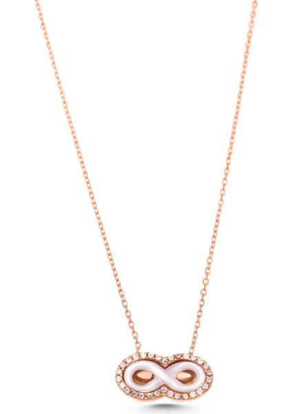 925 Ayar Gümüş Sedef Taşlı Sonsuzluk Kolyesi fiyatları