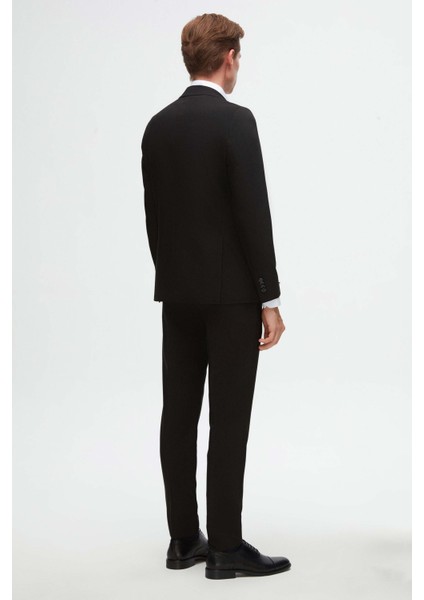 Slim Fit Siyah Düz Sivri Yaka Viskonlu Takim Elbise indirimleri