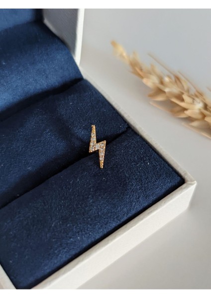 Cerrahi Çelik Gold Zirkon Taşlı Şimşek Model Piercing , Tragus
