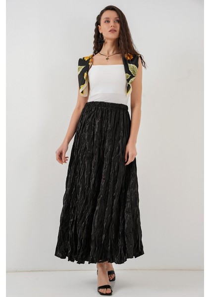 Uzun Kırışık Etek 8034 - Siyah modelleri