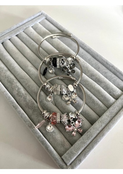 Çelik Gümüş Full Siyah Taşlı Kelebek Model Bileklik fiyatları