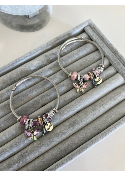 Çelik Lila Rengi Kelebek Detaylı Model Bileklik fiyatları