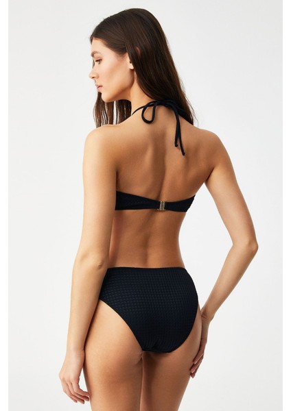 Ronica Dokulu Kumaşlı Straplez Bikini Siyah