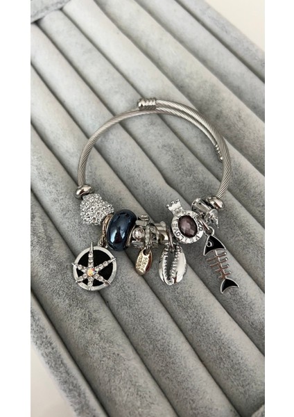 Siyah Deniz Yıldızı ve Balık Model Bileklik