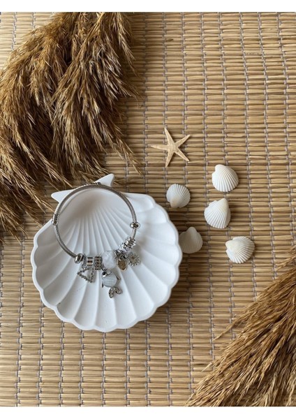 Beyaz Balık Charmlı Çelik Bileklik modelleri