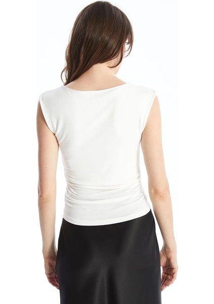 Kadın Ekru Kolsuz Degaje Yaka Modal Kumaş Bluz modelleri