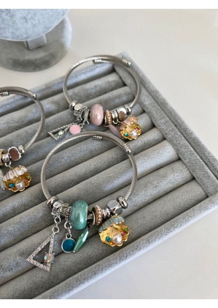 Çelik Turkuaz Rengi Midye ve Inci Detaylı Model Bileklik fiyatları