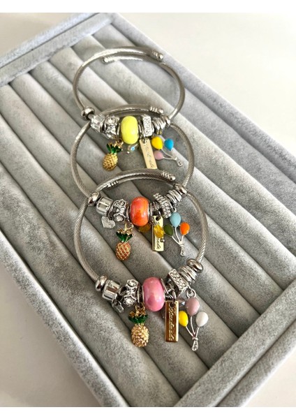 Çelik Sarı Boncuklu Balon ve Ananas Modelli Bileklik fiyatları