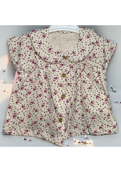 Kız Bebek Çiçekli Yazlık 2’li Takım - Kısa Kollu Bluz ve Pembe Şort