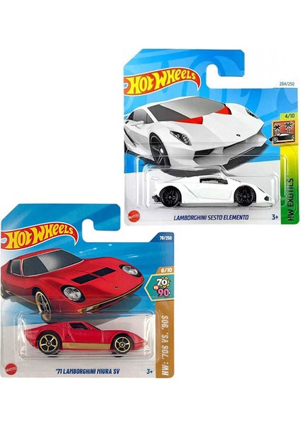 2 Araç Lamborghini Set - Hot Wheels Lamborghini Sesto Elemento & '71 Lamborghini Miura (1/64)