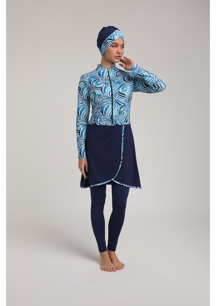 Kadın Likralı Dijital Desenli Pareolu Tam Kapalı Tesettür Mayo S 5270