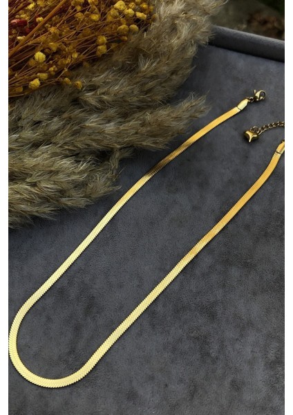 Çelik Italyan Zincir Yassı Model 45 cm Gold