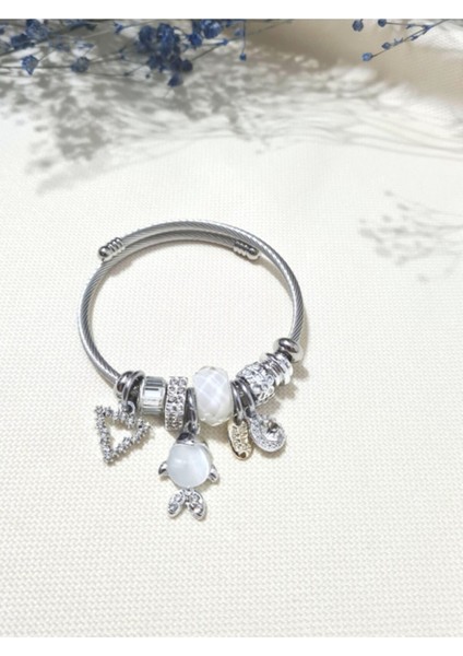 Sedef Balık Figürlü Zirkon Taşlı Tarzı Çelik Bileklik