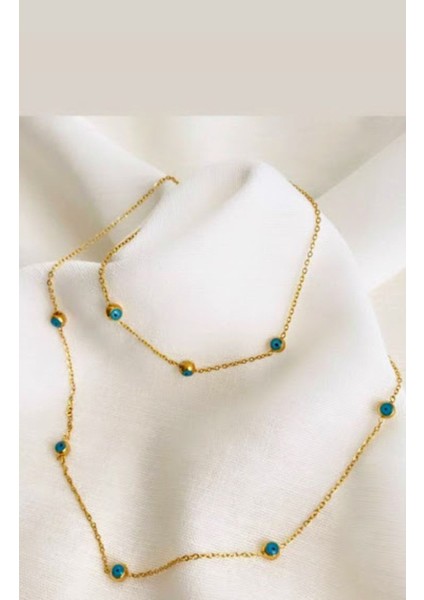 Kadın Çelik Nazar Boncuklu Kolye ve Bileklik fiyatları