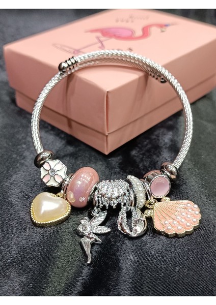 , Charmlı Pembe Deniz Kabuğu Charmlı Çelik Bileklik modelleri