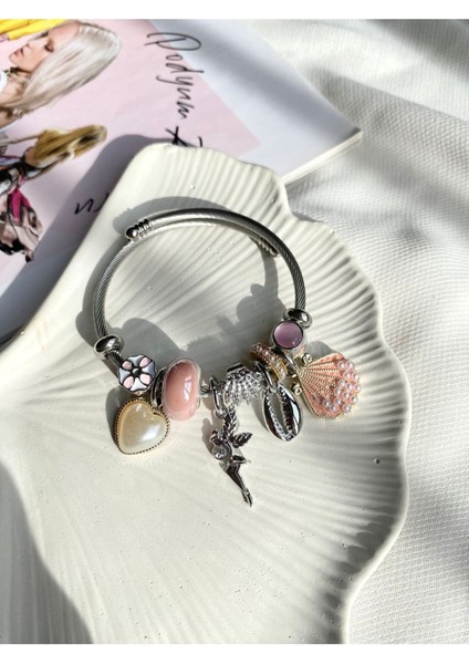 Kadın Charmlı Çelik Pndr Modeli Bileklik Denizkabuğu Charmlı Gümü modelleri