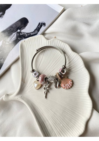 Kadın Charmlı Çelik Pndr Modeli Bileklik Denizkabuğu Charmlı Gümü fırsatları