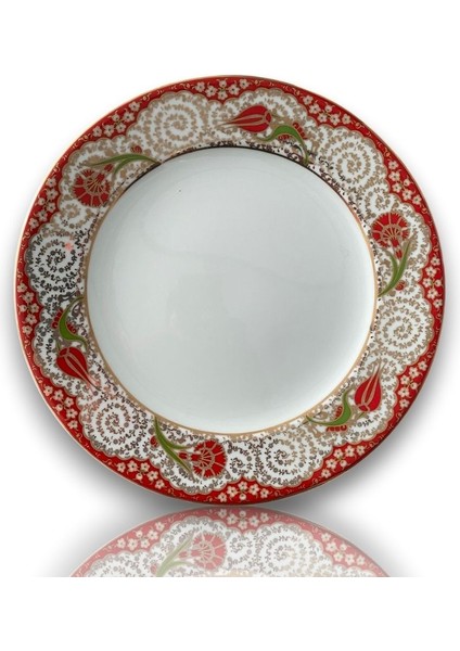 Dm Porselen Dalgalı Kırmızı Karanfil Porselen Tabak 25 cm