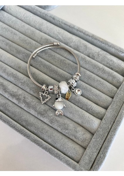 Çelik Beyaz Rengi Balık Detaylı Model Bileklik