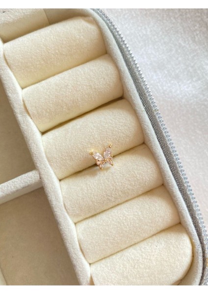 Kadın / Kız Gold Rengi Cerrahi Çelik Taşlı Kelebek Tragus Kıkırdak Piercing 6mm