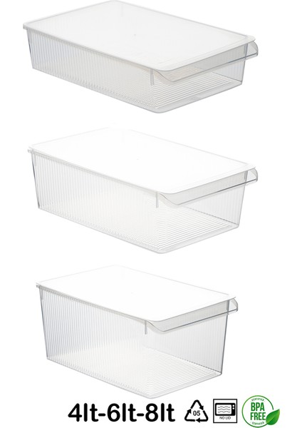 3 Adet Kapaklı Buzdolabı Dolap Içi Düzenleyici Saklama Kabı Banyo Mutfak Organizeri 4-6-8 Litre