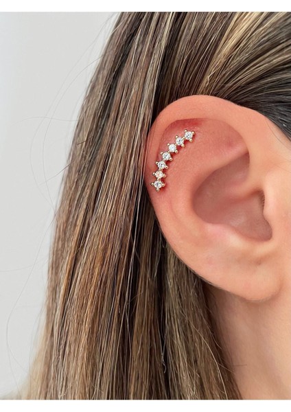 Kadın / Kız Gold Rengi Cerrahi Çelik 7 Taşlı Tragus Kıkırdak Piercing 6mm