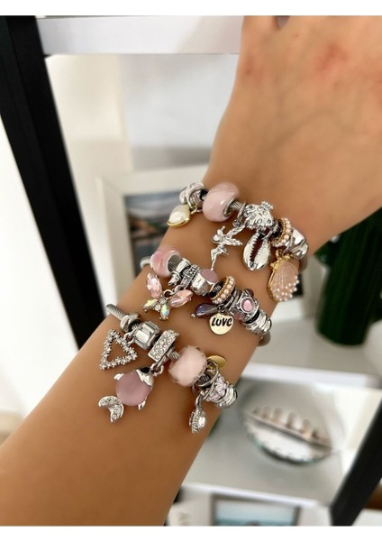 Çelik Pembe Rengi Balık Detaylı Model Bileklik