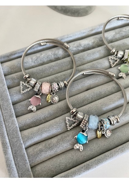 Çelik Pembe Rengi Balık Detaylı Model Bileklik