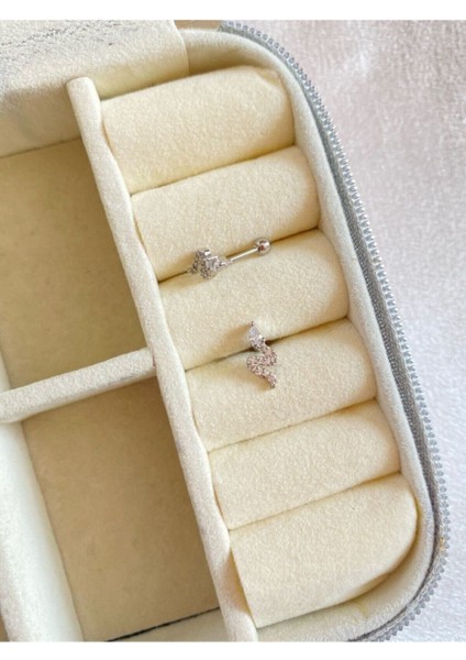 Kadın / Kız Silver Rengi Cerrahi Çelik Taşlı Yılanlı Tragus Kıkırdak Piercing 6mm