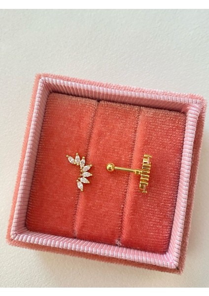 Gold Rengi Cerrahi Çelik Yedi Taşlı Tragus Kıkırdak Piercing 6mm