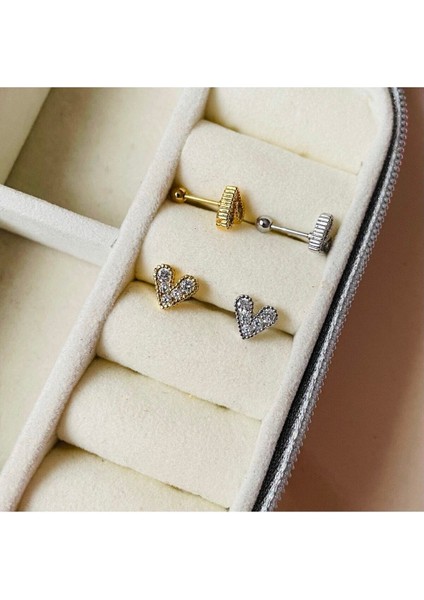 Kadın / Kız Silver Rengi Cerrahi Çelik Taşlı Kalpli Tragus Kıkırdak Piercing 6mm