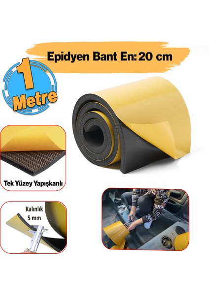 Yapışkanlı (5 MM EN:20 CM X 1 MT) Oto Araç Motor Ses Isı Yalıtım Izolasyon Bandı Kauçuk Sünger