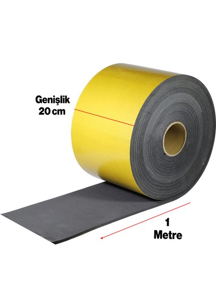 Yapışkanlı (5 MM EN:20 CM X 1 MT) Oto Araç Motor Ses Isı Yalıtım Izolasyon Bandı Kauçuk Sünger