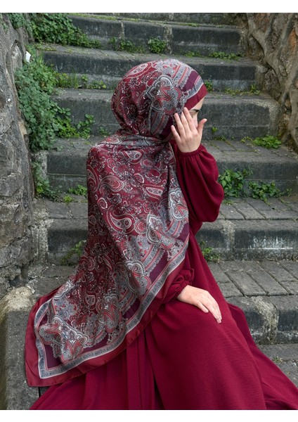 Pamuklu Etnik Desen Şal-Bordo