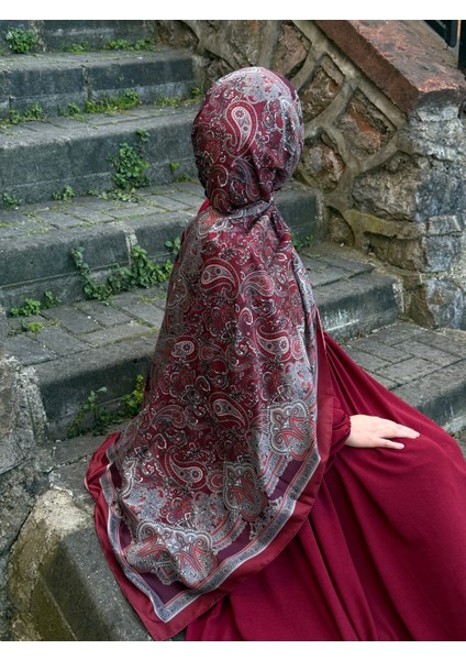 Pamuklu Etnik Desen Şal-Bordo