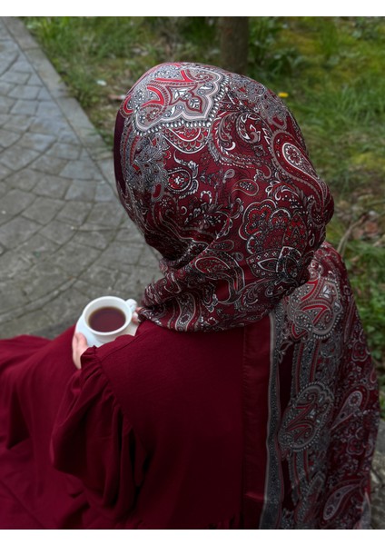 Pamuklu Etnik Desen Şal-Bordo